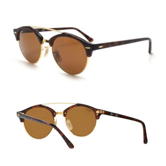 Ray-Ban RB 4346 Clubround Double Bridge Sunglasses 990/33 Shiny Red Havana Brown - Picture 11 of 11